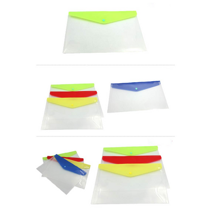 Two-color Patchwork Plastic Clear A4 Letter Size Envelope Folder with Snap Button Closure MOQ 50