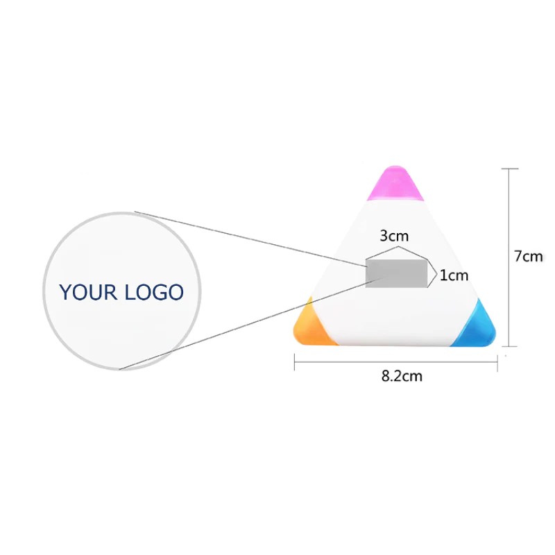 Mini Triangle Highlighters, 3 in 1 Fluorescent Marker Pen, Brush Tip Highlighter for Note Taking, MOQ 10