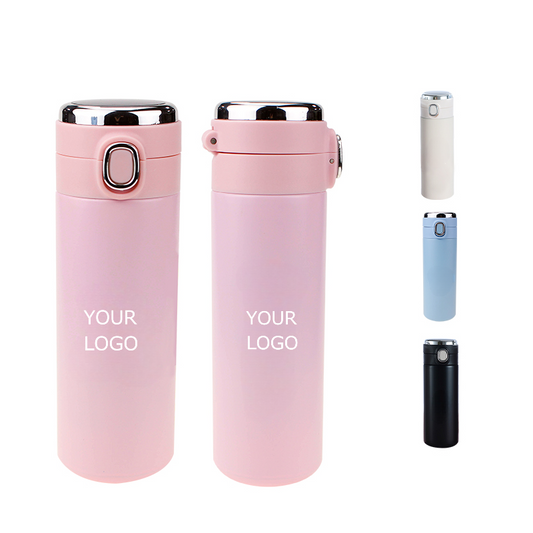 400ML Stainless Steel Vacuum Insulated Water Bottle with LED Temperature Display, Autoseal Button, Keeps Drinks Hot or Cold for Hours,  MOQ 10