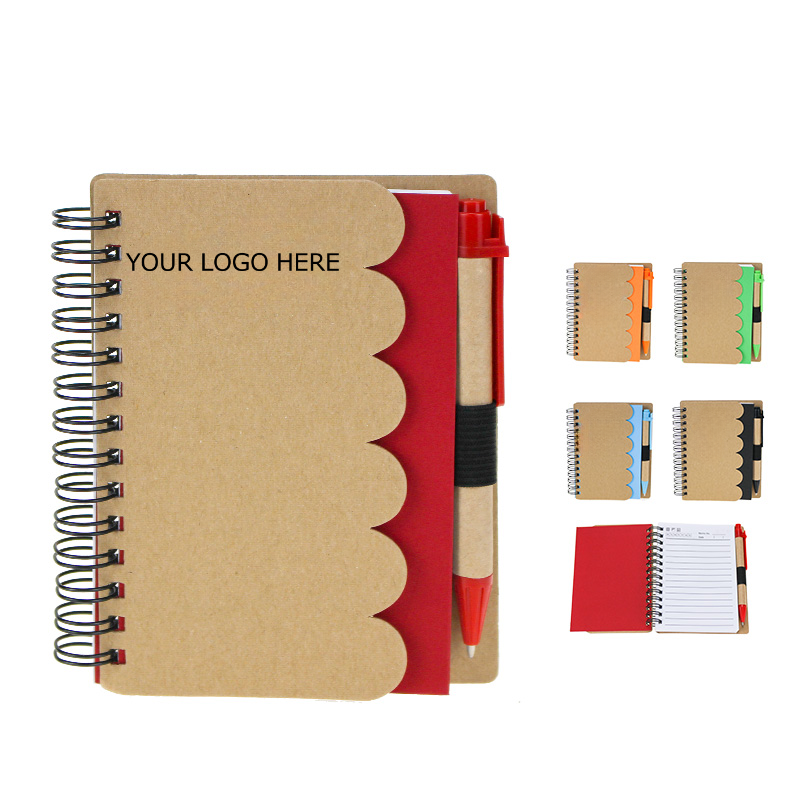 Eco Friendly Notebook with a Pen, Wavy Edge Cover, 4" x 5", 70 Sheets, MOQ 50