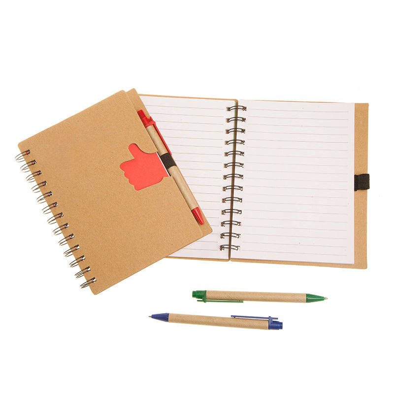 Eco Friendly Spiral Note Book, Pen, Hollow Thumb-up Design, 5.8" x 7", MOQ 50