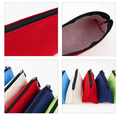 Multicolor Canvas Zippered Pencil Case Pouch with Triangle Design for School MOQ 10