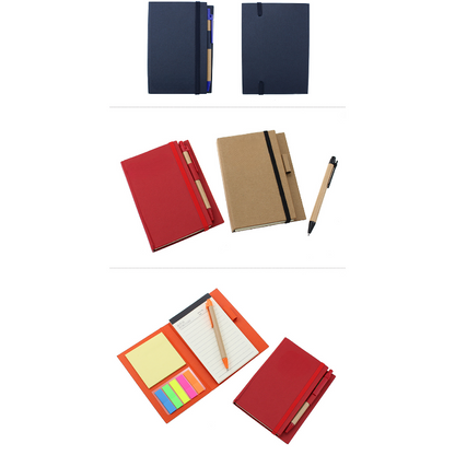 Hard Craft Cover Note Book, Elastic Band Closure, Pen, Sticky Notes, 4.4" x 5.9", MOQ 50