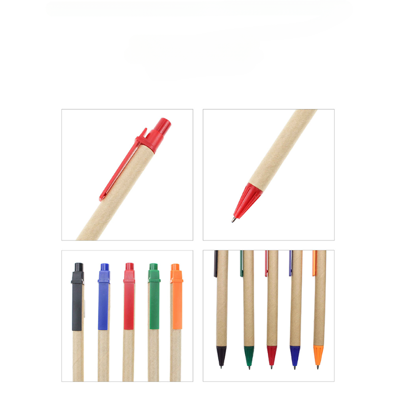 Retractable Ballpoint Pens,  Kraft Paper Barrel Eco-Friendly Pens,  Medium Point, MOQ 10