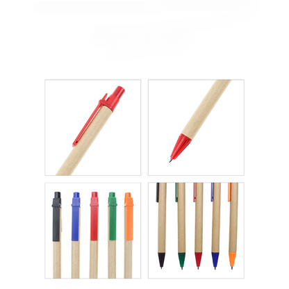 Retractable Ballpoint Pens,  Kraft Paper Barrel Eco-Friendly Pens,  Medium Point, MOQ 10