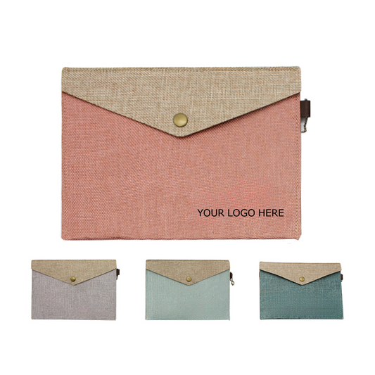 Durable Cotton and Linen A4 Letter Size Envelope Folder with Snap Button Closure MOQ 10